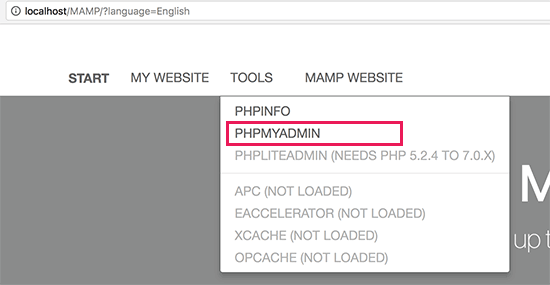 在MAMP中打开phpMyAdmin