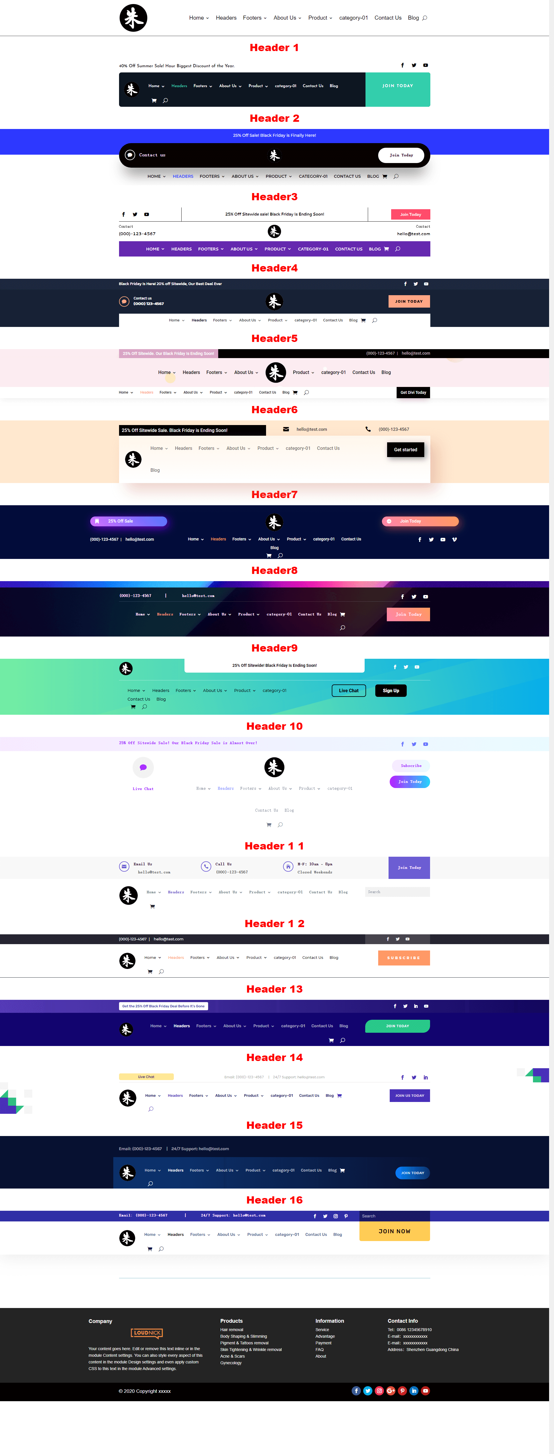 Divi builder设计页眉菜单栏Header演示模板