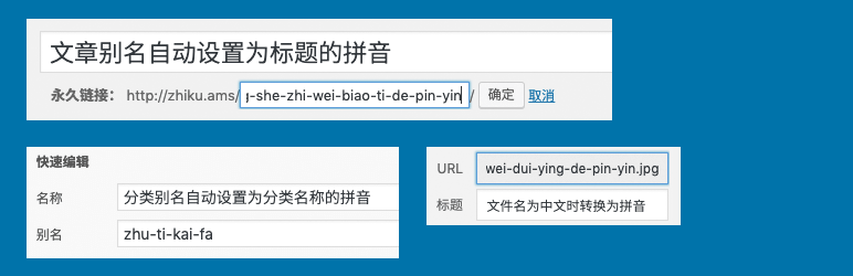 Wenprise Pinyin Slug自动转换WordPress文章、图片为拼音或英文